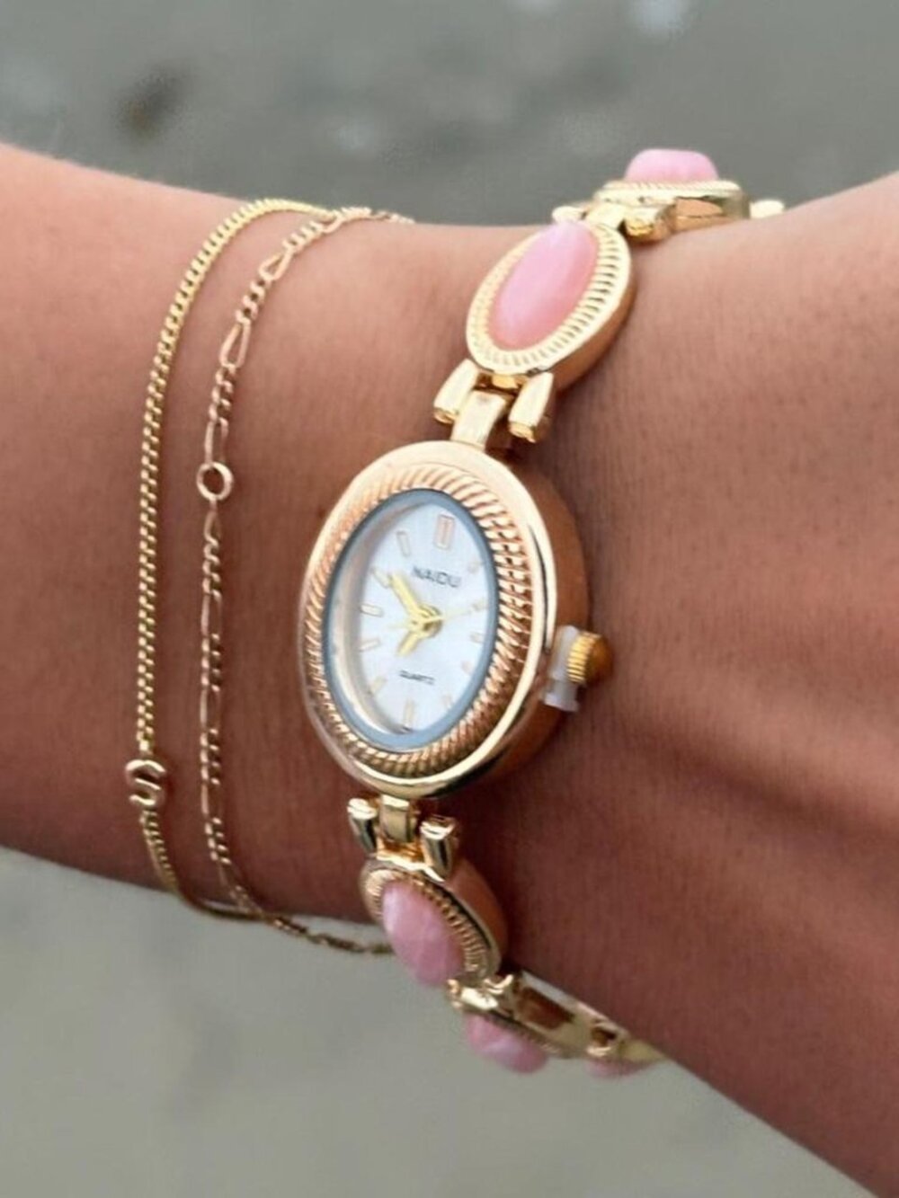 Preppy Gold Rose Stone Bracelet Watch Preppy Y2K OS